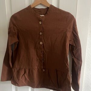 Brown Button-Up Long Sleeve Top